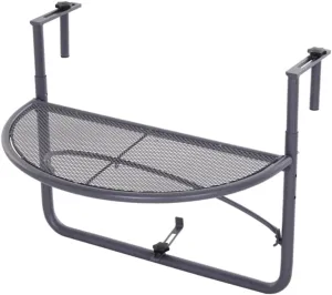 Adjustable Rail Mount Camping Table, 23.5" Foldable Balcony Table w/3 Height Settings, 66lb Capacity, Fits 0.75"-4.5" Rails for Deck/Patio (Grey)