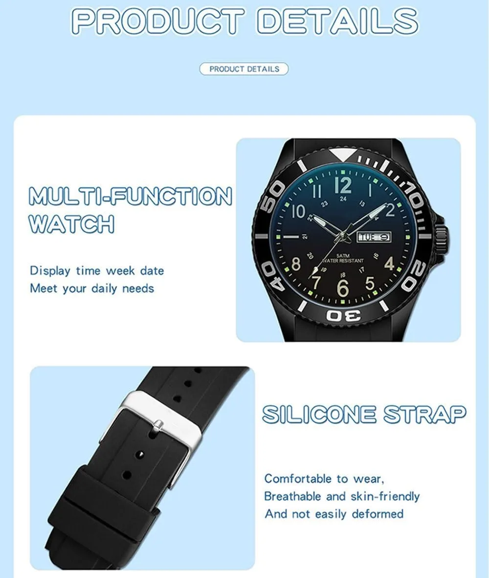 ADSBIAOYE Watches for Women 50M Waterproof Night Light Easy Read Watch Silicone Band Ladies Quartz with Date Nurse Watch for Medical Professionals