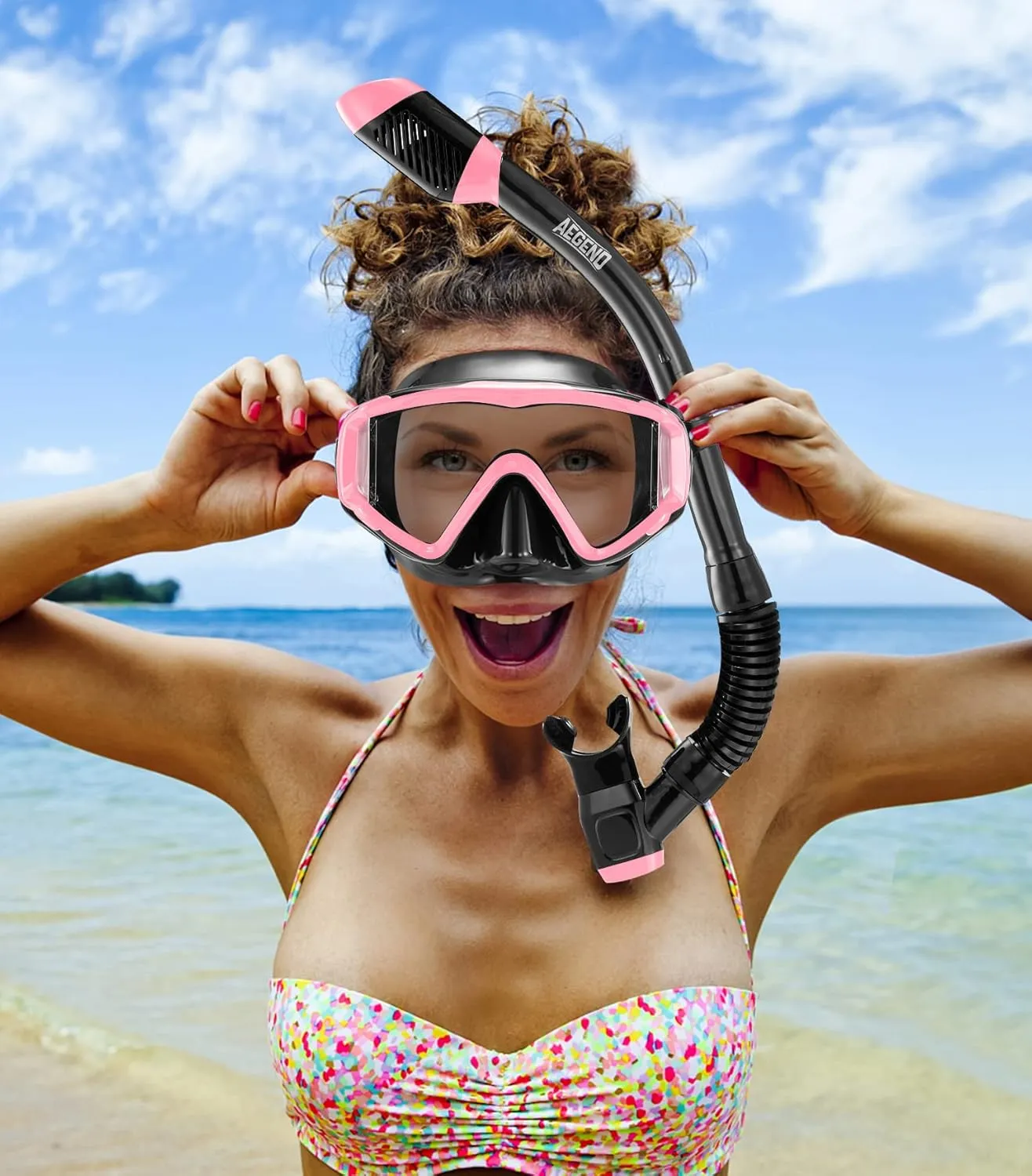 Aegend Snorkeling Gear for Adults, Dry Snorkel Set Panoramic View Enhanced Anti-Leak and Anti-Fog Technology, Adjustable Strap for Snorkeling Scuba Diving Swimming with Mesh Bag