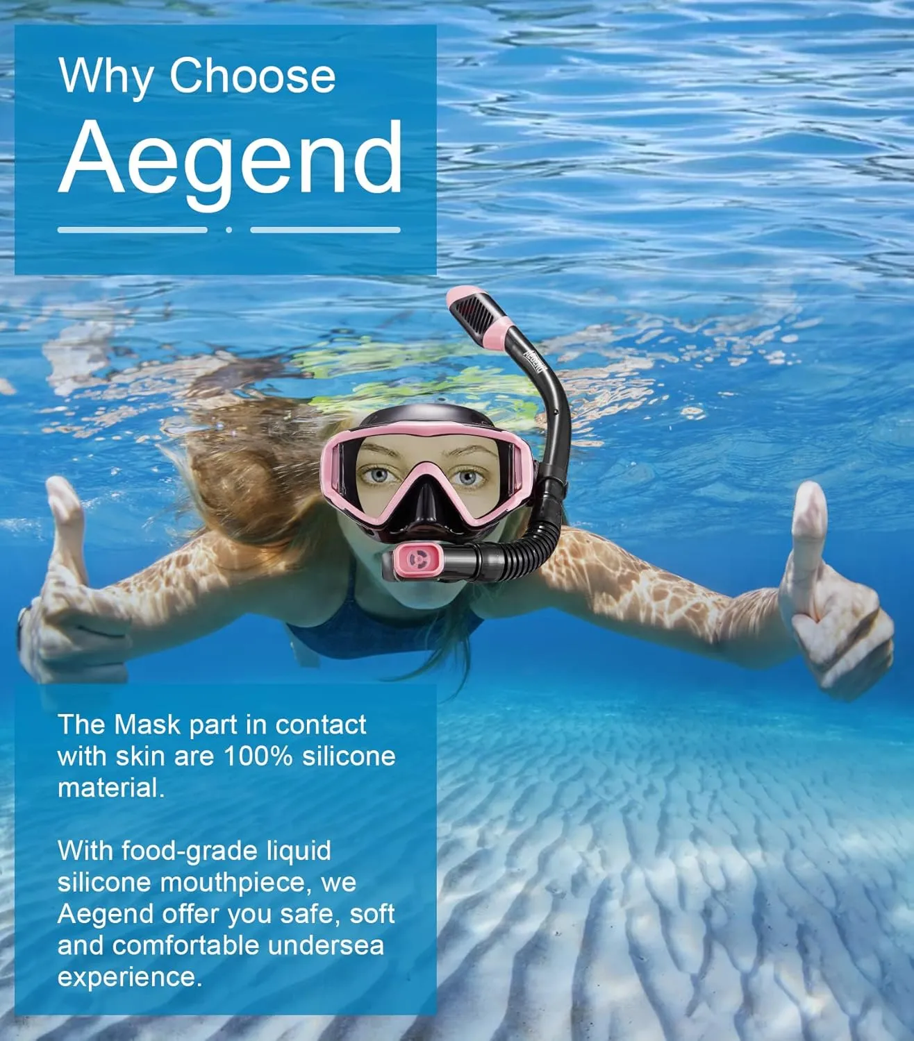 Aegend Snorkeling Gear for Adults, Dry Snorkel Set Panoramic View Enhanced Anti-Leak and Anti-Fog Technology, Adjustable Strap for Snorkeling Scuba Diving Swimming with Mesh Bag