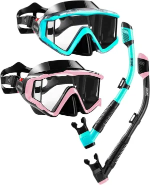 Aegend Snorkeling Gear for Adults, Dry Snorkel Set Panoramic View Enhanced Anti-Leak and Anti-Fog Technology, Adjustable Strap for Snorkeling Scuba Diving Swimming with Mesh Bag
