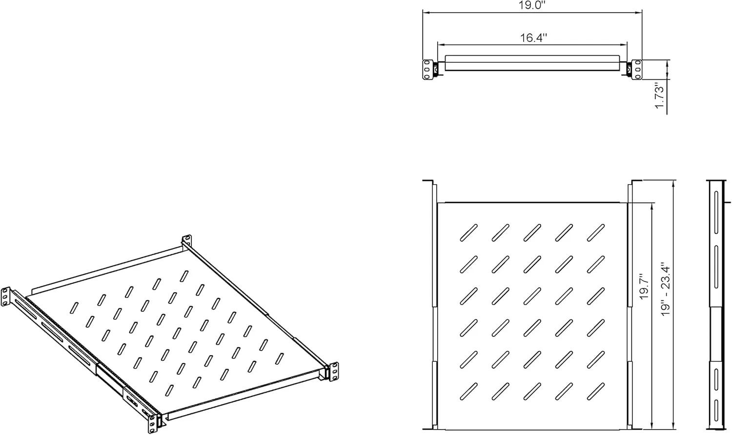 Aeons 1U 19-inch Sliding Rack Server Shelf Vented 4 Post Rack Mount 20" Shelf Adjustable Mounting Depth 19.0 – 23.4 inches, for IT Data Network Cabinet Enclosure Equipment
