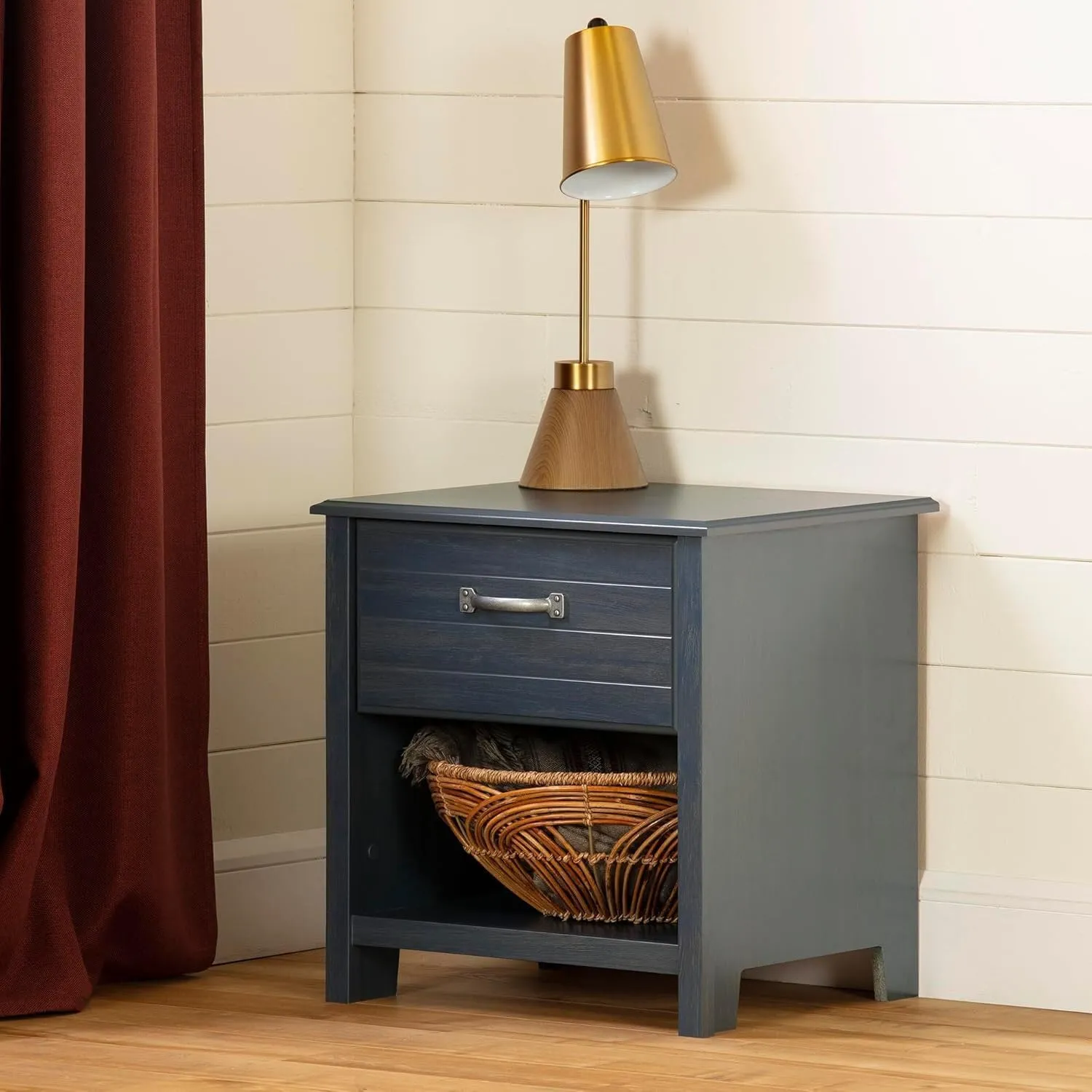 African Artistry Rectangular Nightstand, Trendy Finish, Bedroom Endtable, Night Table, Bed Night Stand, Functional Storage Solution for Bedrooms Blueberry/1 Drawer with Shelf