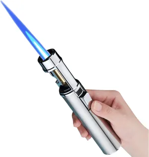 Airbrush Windproof Lighter, Lightsaber Lighter Butane Torch Lighter, Refillable Kitchen Cooking Torch with Adjustable Flame, Blow Torch for Cooking (Silver-a)