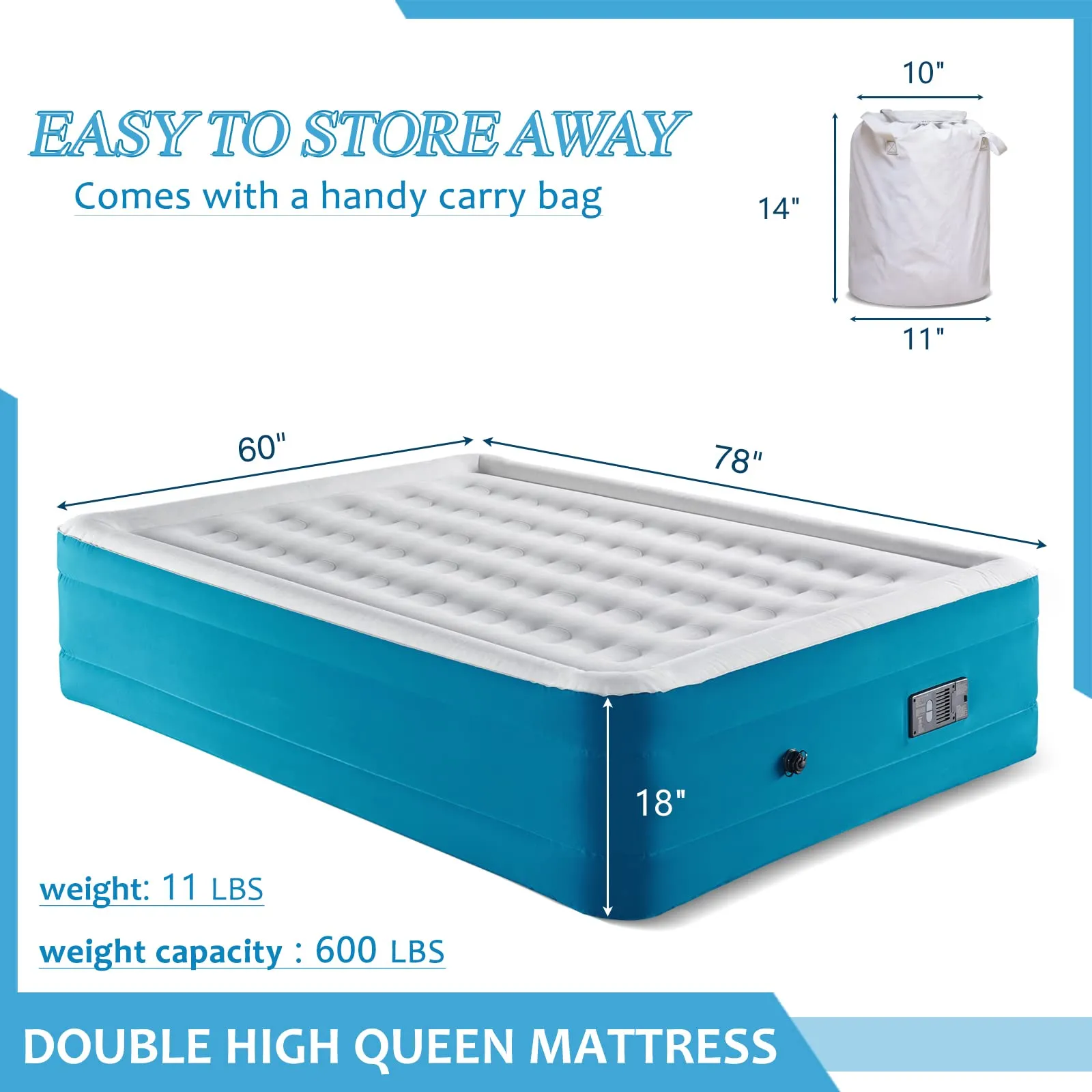 AIRELAX Adjustable Queen High Air Bed Built in Automatic Pump