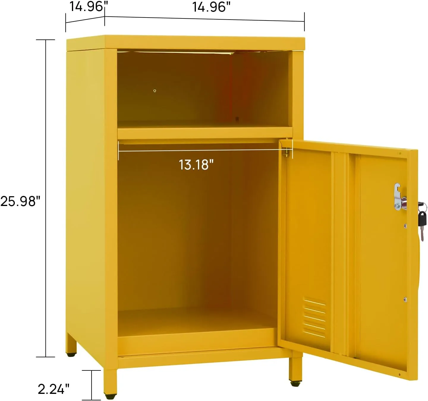 ALBAD Compact Metal Nightstand with Lockable Cabinet and Open Shelf, Modern Bedside Table, Versatile Side Table for Bedroom, Living Room, or Office (Yellow, 26" H-Lockable Door)