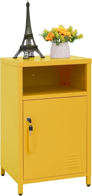 ALBAD Compact Metal Nightstand with Lockable Cabinet and Open Shelf, Modern Bedside Table, Versatile Side Table for Bedroom, Living Room, or Office (Yellow, 26" H-Lockable Door)