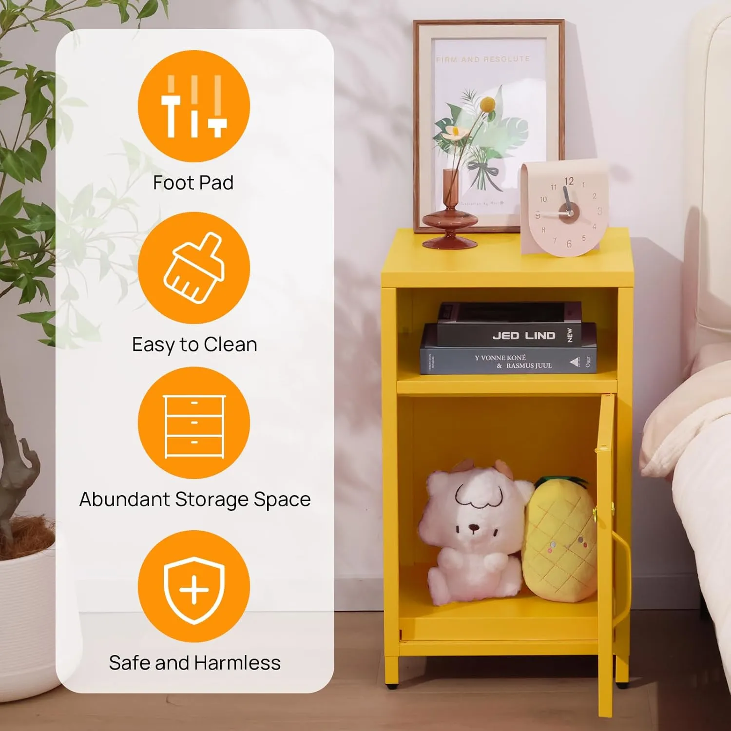 ALBAD Compact Metal Nightstand with Lockable Cabinet and Open Shelf, Modern Bedside Table, Versatile Side Table for Bedroom, Living Room, or Office (Yellow, 26" H-Lockable Door)