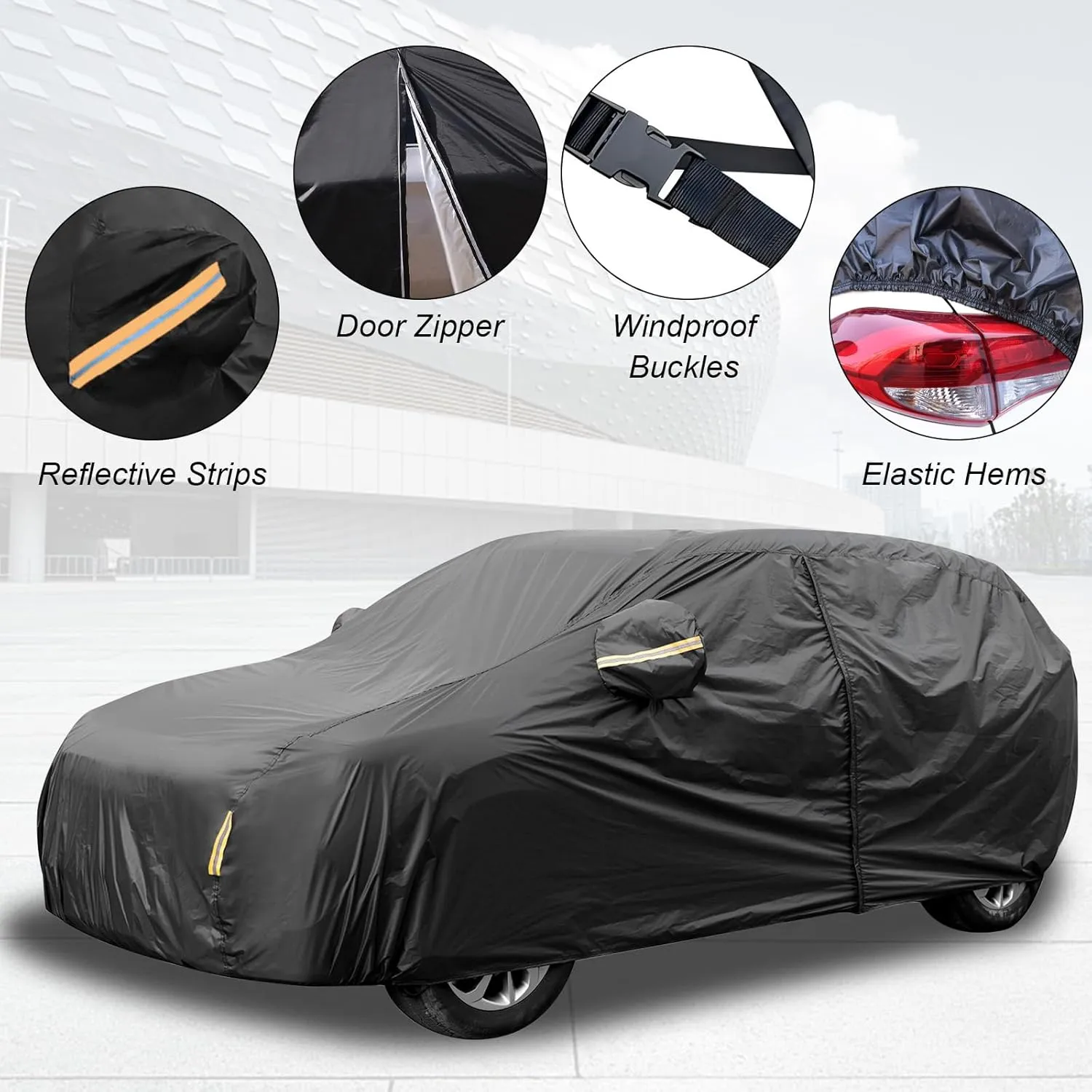 All Weather Car Cover - Waterproof, Compatible with Jeep Wrangler 4 Door, Black, Sun Protection, Full Exterior Cover, Up to 195 Inches