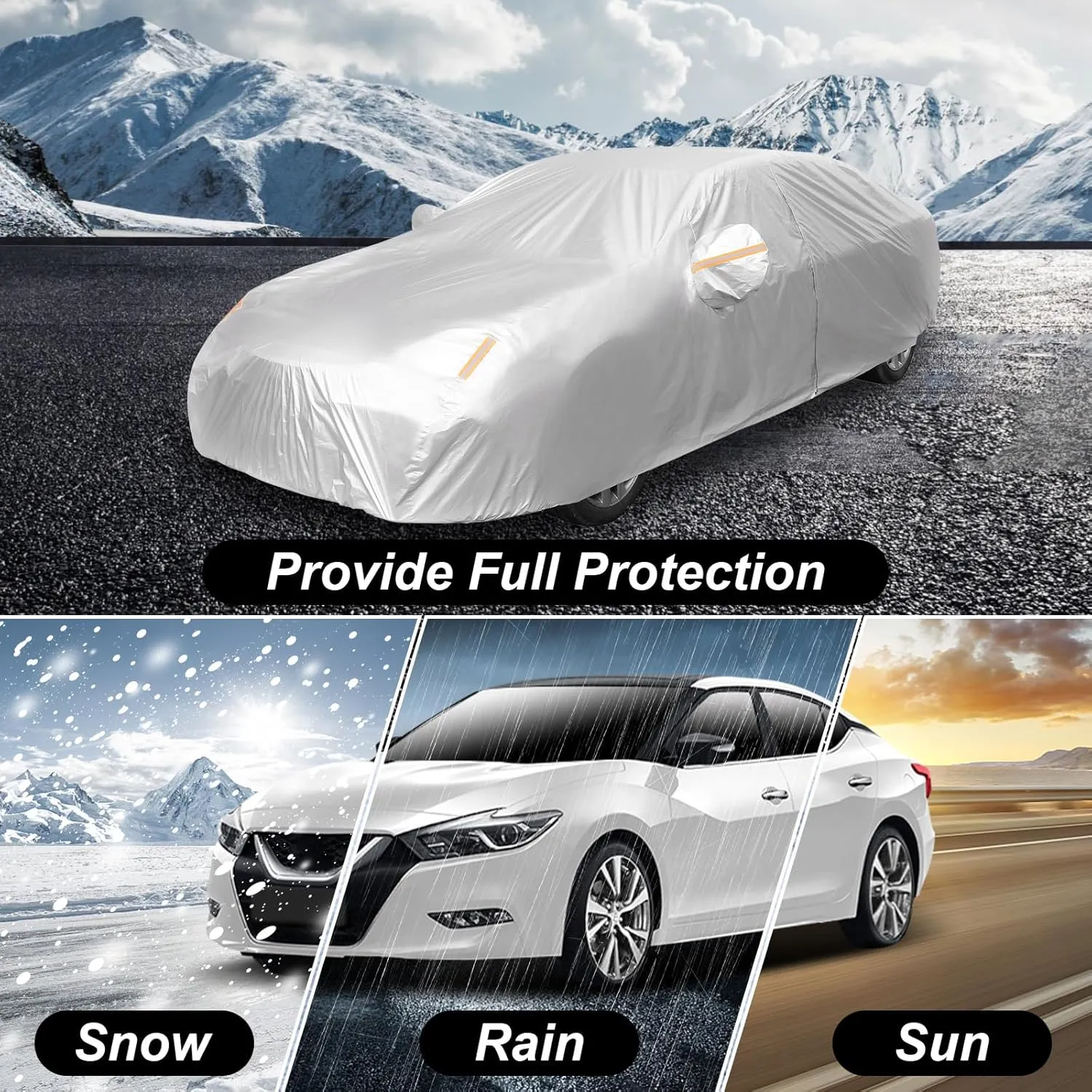 All Weather Car Cover - Waterproof, Compatible with Jeep Wrangler 4 Door, Black, Sun Protection, Full Exterior Cover, Up to 195 Inches