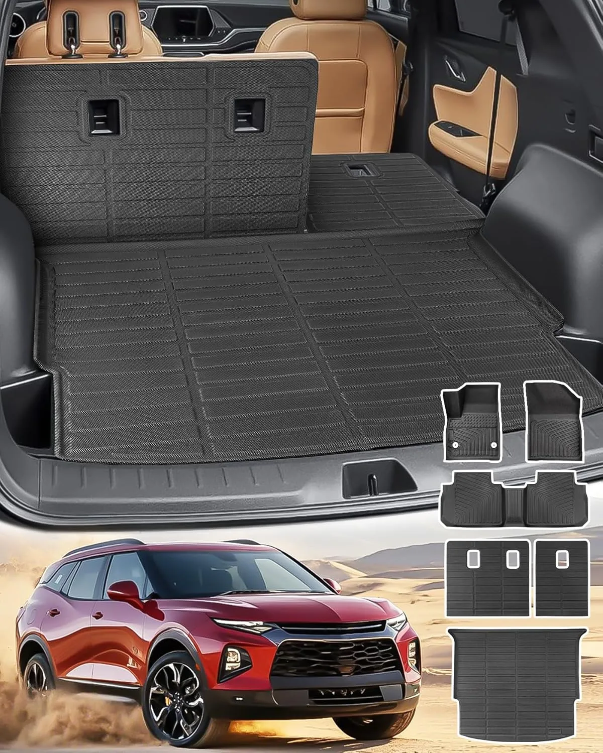 All Weather Floor Mats Backrest Cargo Liner for Chevy Blazer Car Accessories 2025 2024 2023 2022 2021 2020 Gas Only (Not EV), Rubber Back Seat Cover Carpet for Chevrolet Base/L/LS/LT 2019-2025