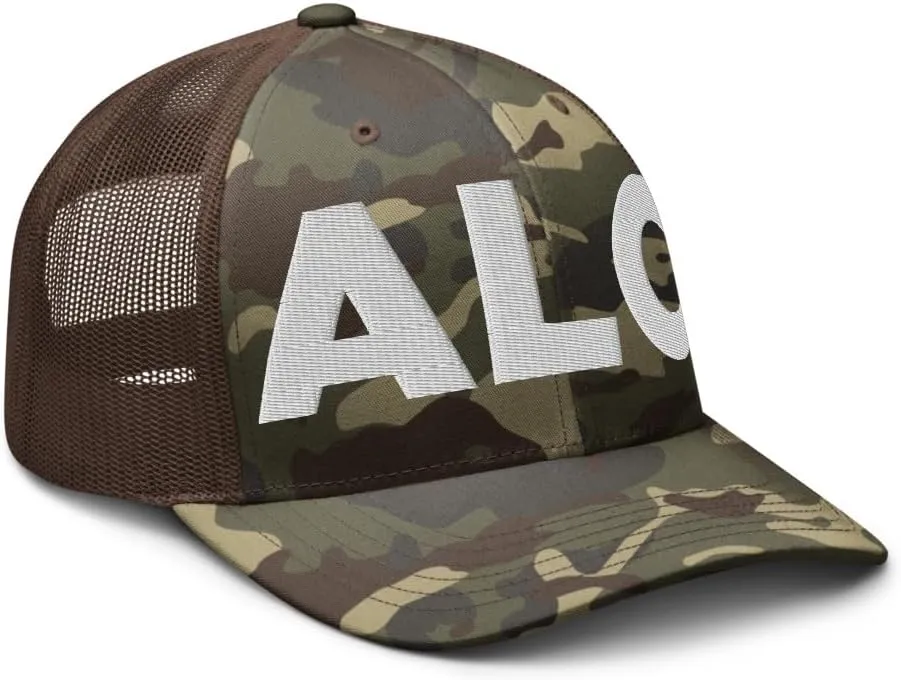 ALO Airport Hat (Embroidered Camouflage Trucker Cap) Flying to Waterloo Airport Gift