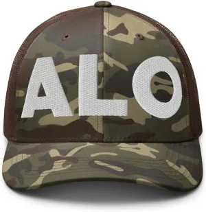 ALO Airport Hat (Embroidered Camouflage Trucker Cap) Flying to Waterloo Airport Gift