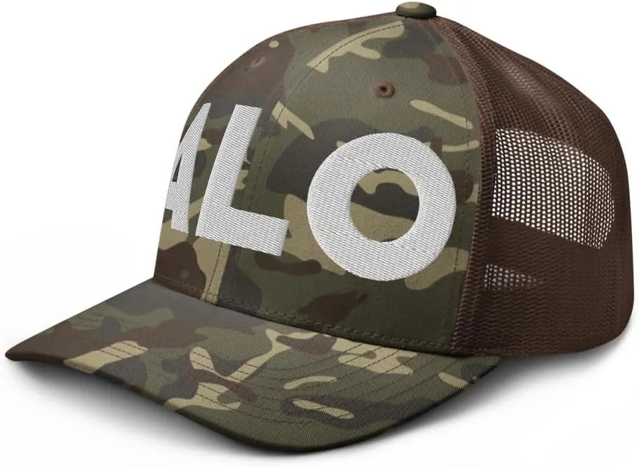 ALO Airport Hat (Embroidered Camouflage Trucker Cap) Flying to Waterloo Airport Gift