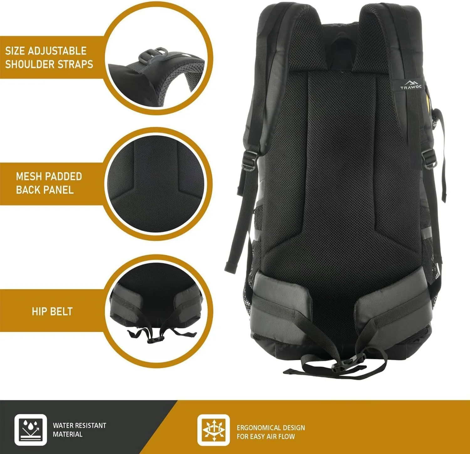 ALPHA 50 Litre Travel Backpack Water Resistant Daypack Bag for Cycling Trekking Hiking Camping for Men & Women, Yellow