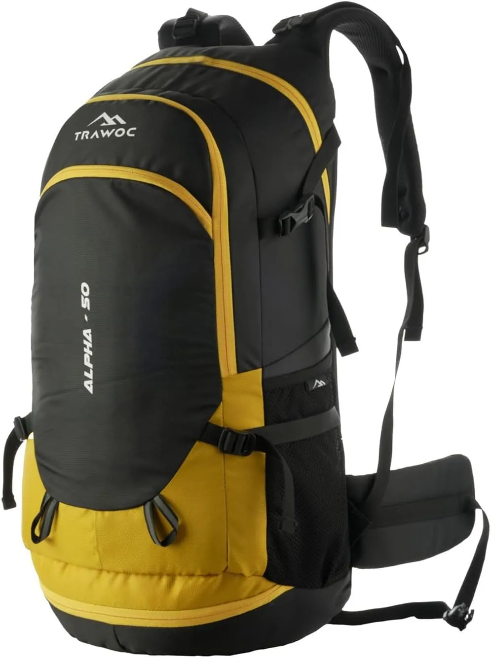 ALPHA 50 Litre Travel Backpack Water Resistant Daypack Bag for Cycling Trekking Hiking Camping for Men & Women, Yellow