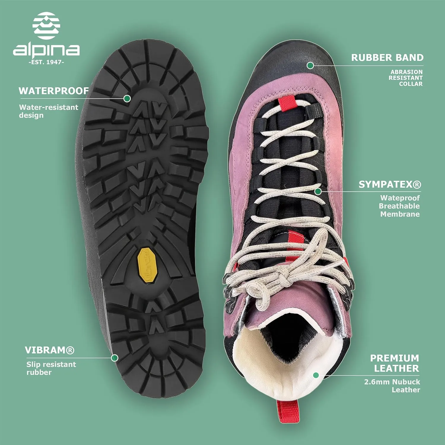 Alpina CARABINER - Made in Europe - Men's | Women's Mountaineering Boots - Waterproof - Sympatex Brathable Membrane - Vibram - Textile & Synthetic or Leather Upper