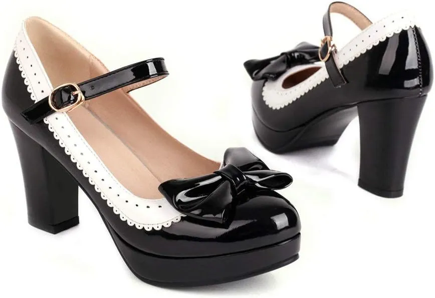 Alsoloveu Women Lolita Mary Janes Platform Pumps Chunky Heel Patent Leather with Ankle Strap