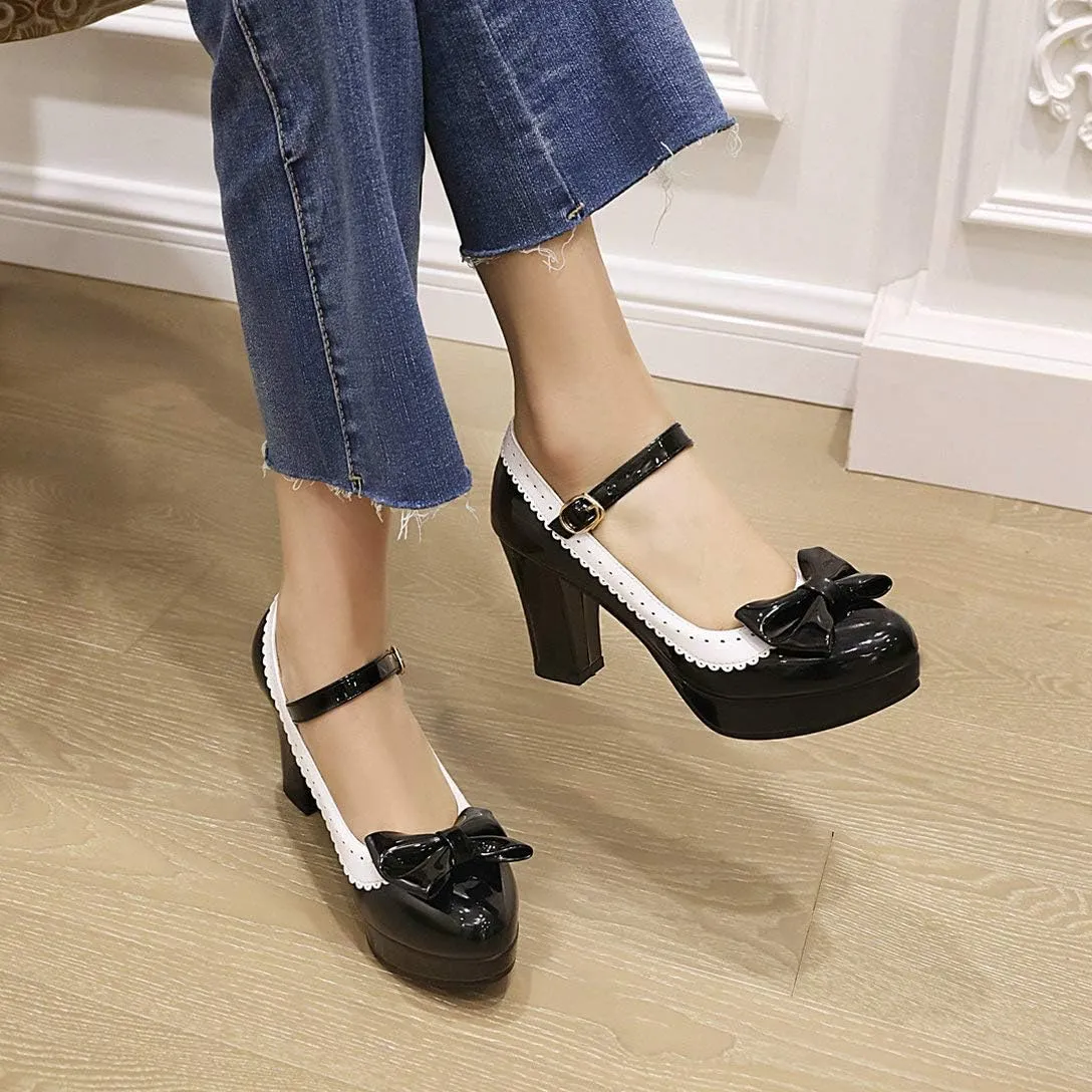 Alsoloveu Women Lolita Mary Janes Platform Pumps Chunky Heel Patent Leather with Ankle Strap