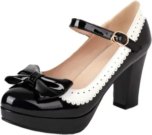 Alsoloveu Women Lolita Mary Janes Platform Pumps Chunky Heel Patent Leather with Ankle Strap