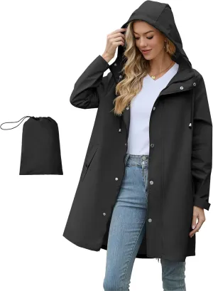 American Trends Packable Waterproof Rain Jacket Women with Hood Raincoat Windbreaker Long Hooded Trench Coats S-2XL Available