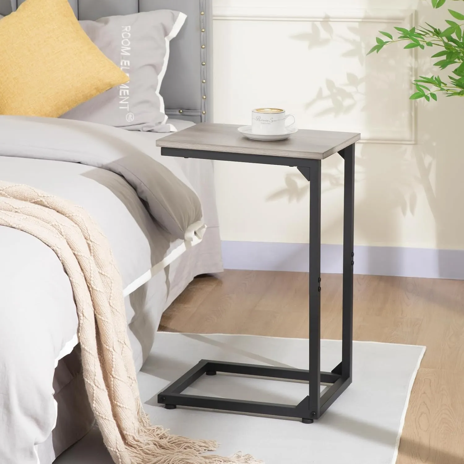 AMHANCIBLE C Shaped End Table Set of 2, Couch Tables That Slide Under, TV Tray Snack Table for Sofa, Small Side Table for Couch, Small Space, Living Room, Greige HET02CGY