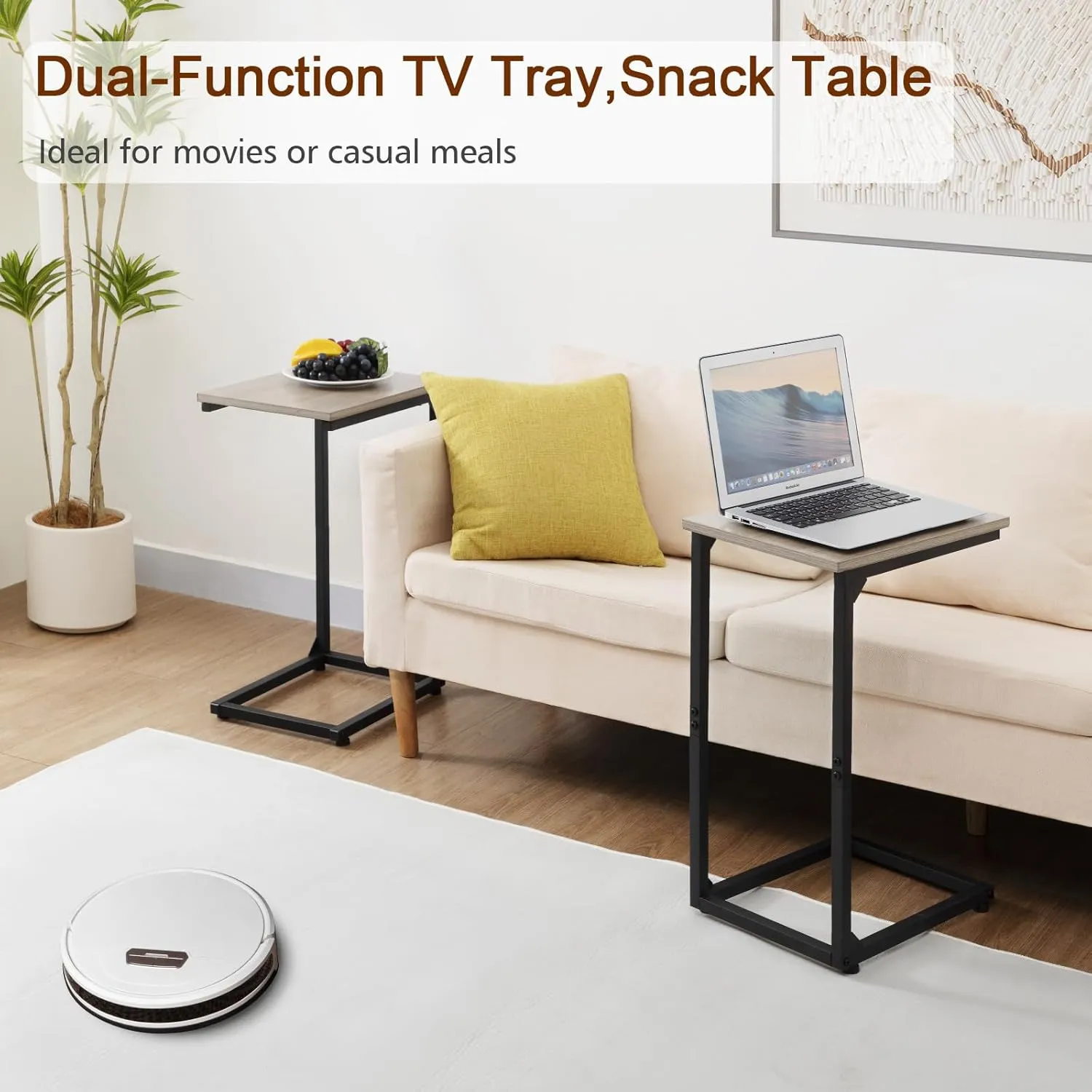 AMHANCIBLE C Shaped End Table Set of 2, Couch Tables That Slide Under, TV Tray Snack Table for Sofa, Small Side Table for Couch, Small Space, Living Room, Greige HET02CGY