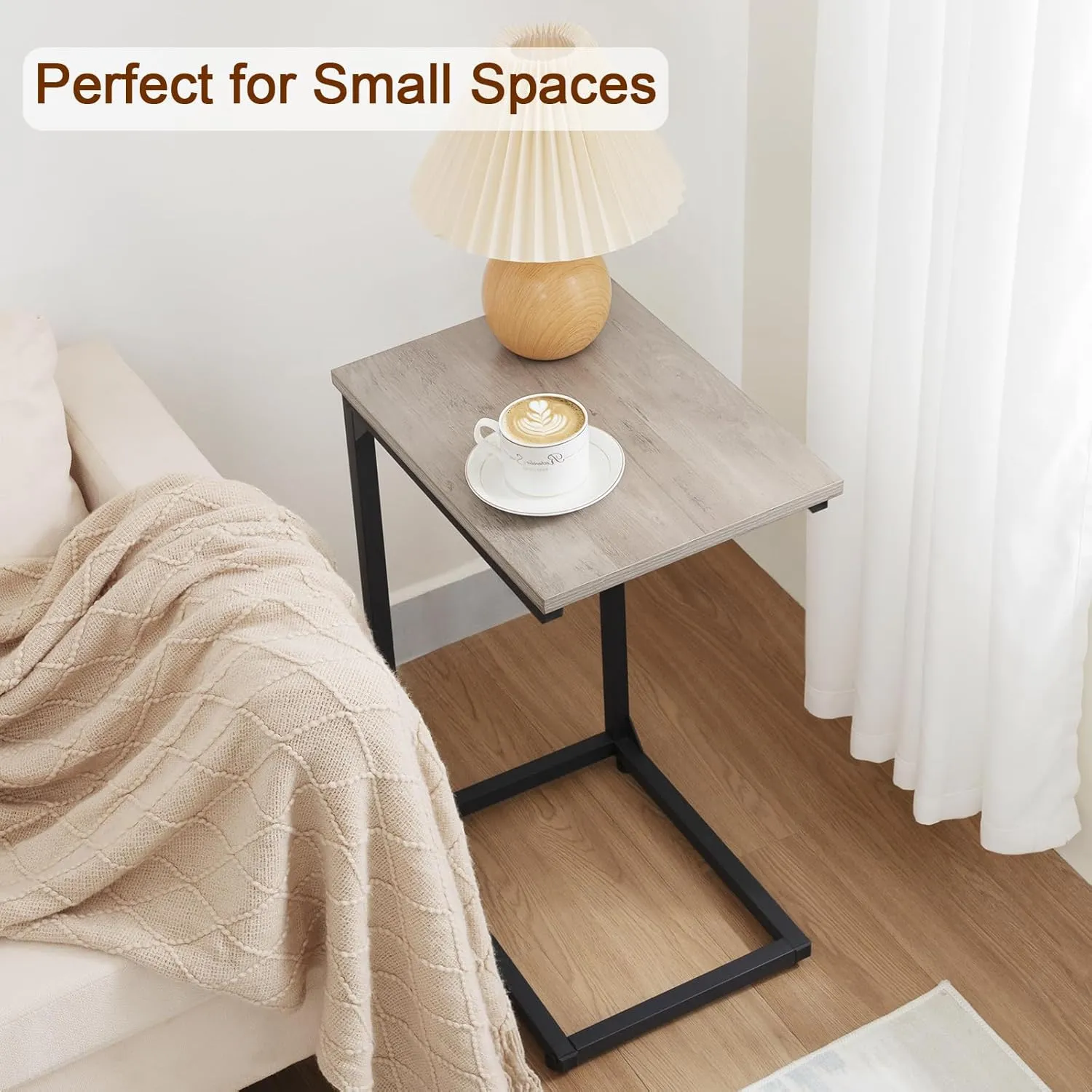 AMHANCIBLE C Shaped End Table Set of 2, Couch Tables That Slide Under, TV Tray Snack Table for Sofa, Small Side Table for Couch, Small Space, Living Room, Greige HET02CGY