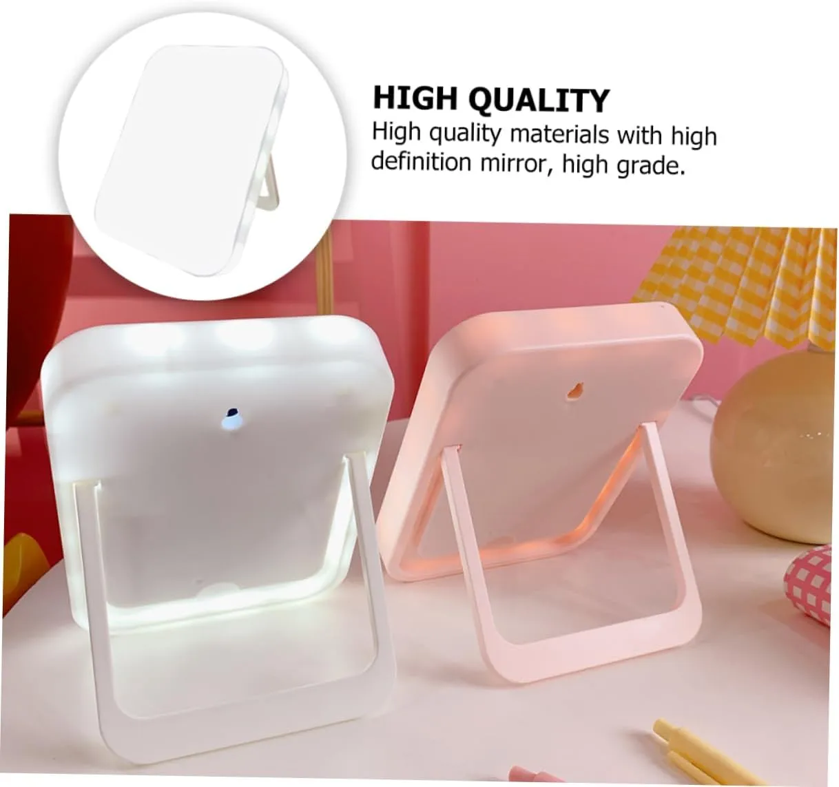 Angoily Portable Makeup Mirror 3 LED Lights Compact Folding Touch Control Charging for Travel