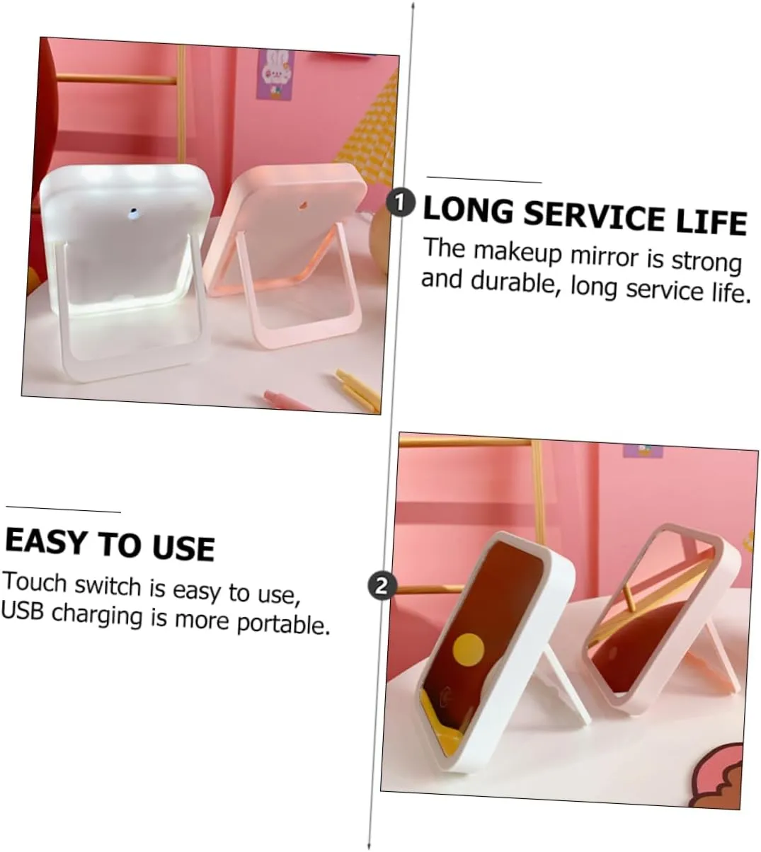 Angoily Portable Makeup Mirror 3 LED Lights Compact Folding Touch Control Charging for Travel