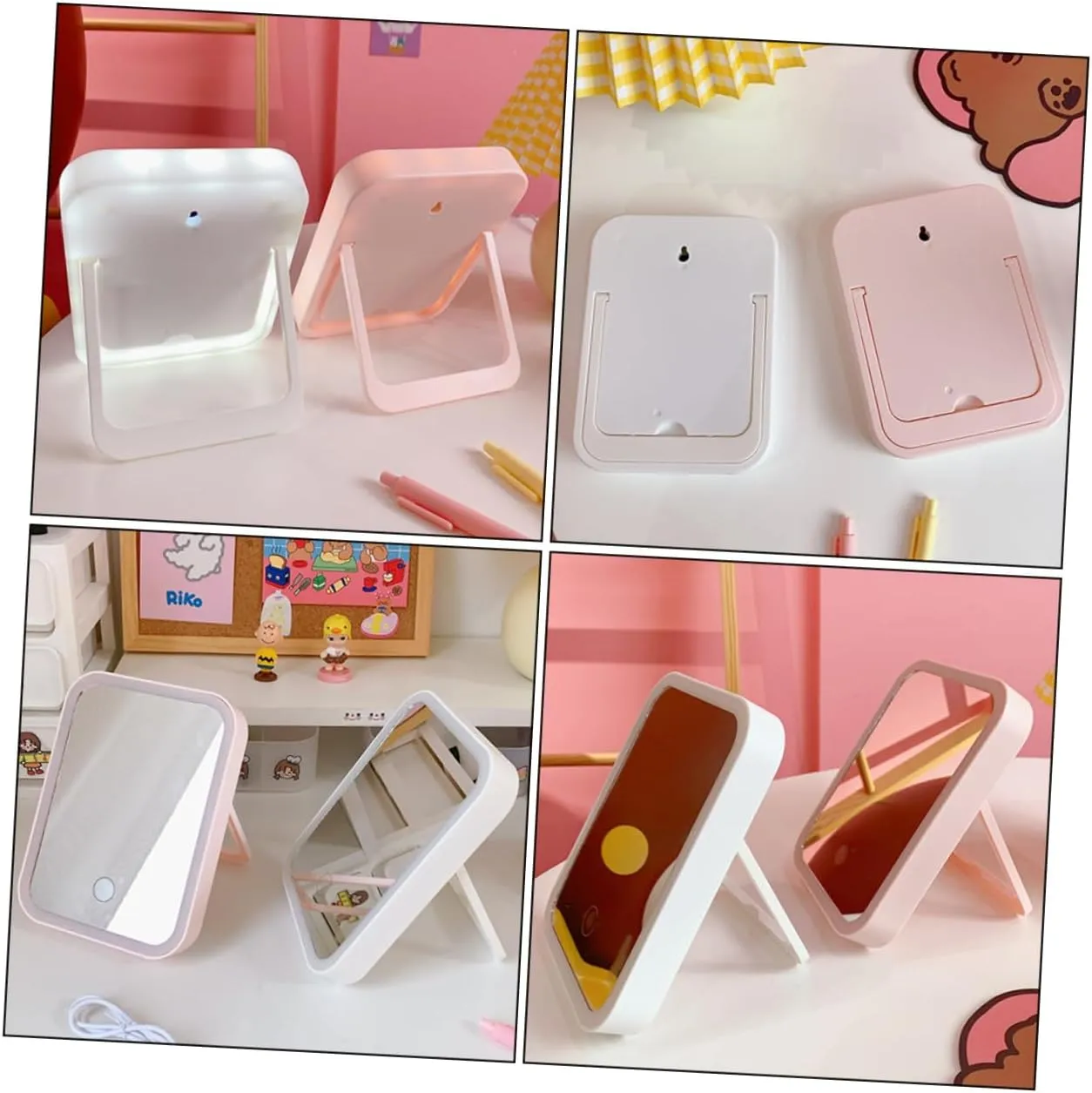 Angoily Portable Makeup Mirror 3 LED Lights Compact Folding Touch Control Charging for Travel