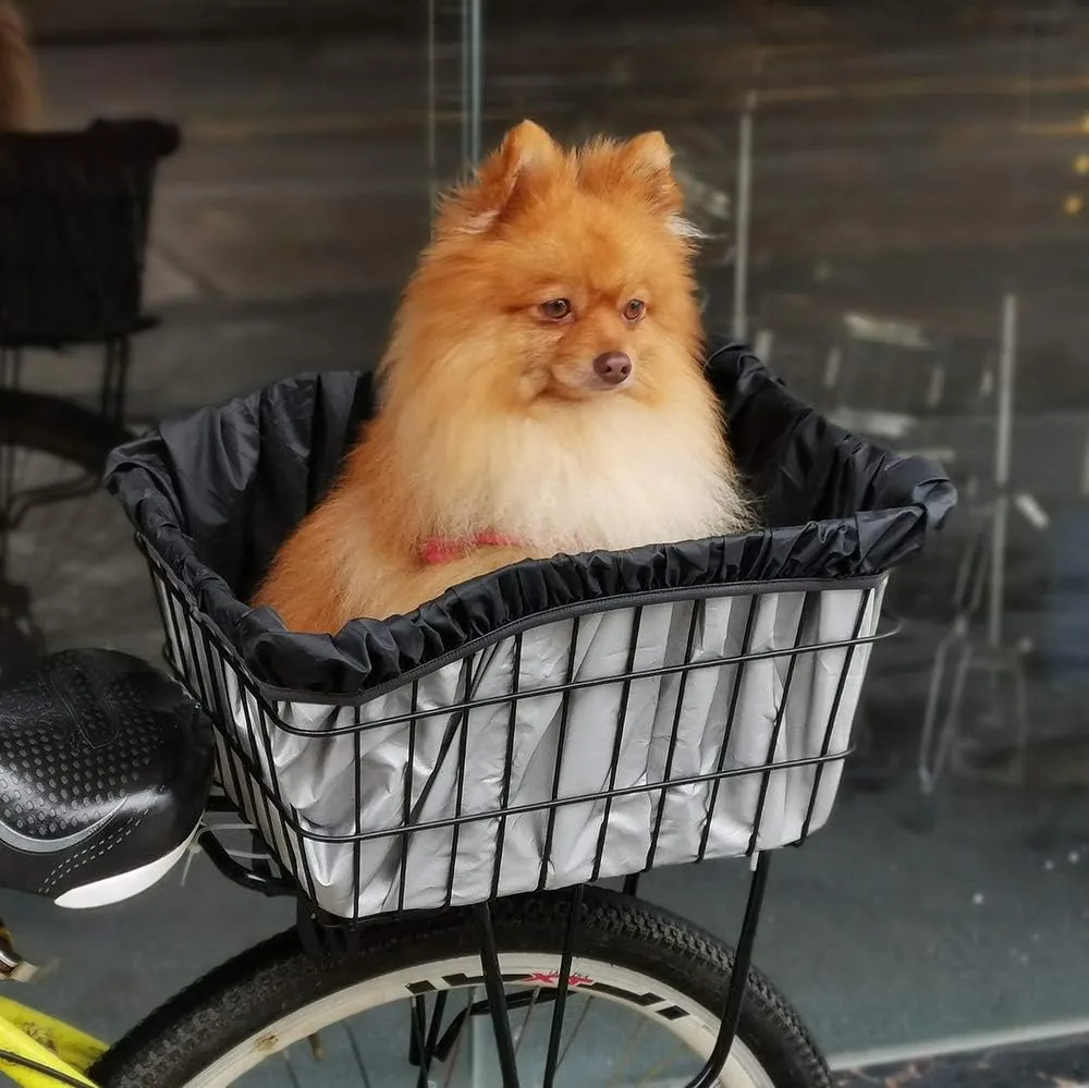ANZOME Rear Bike Basket, Waterproof Metal Wire Bicycle Basket with Adjustable Cargo Net and Waterproof Rainproof Cover Fits to Most Rear Bike Racks