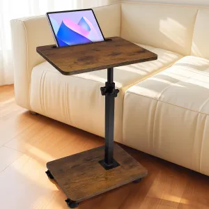 Aoligrace Couch Side Table with Wheels, 360°Swivel Height Adjustable TV Tray Table, C Shaped End Table for Living Room Bedroom Small Spaces, Sofa Arm Tray for Bed Chair with Phone & Tablet Slot