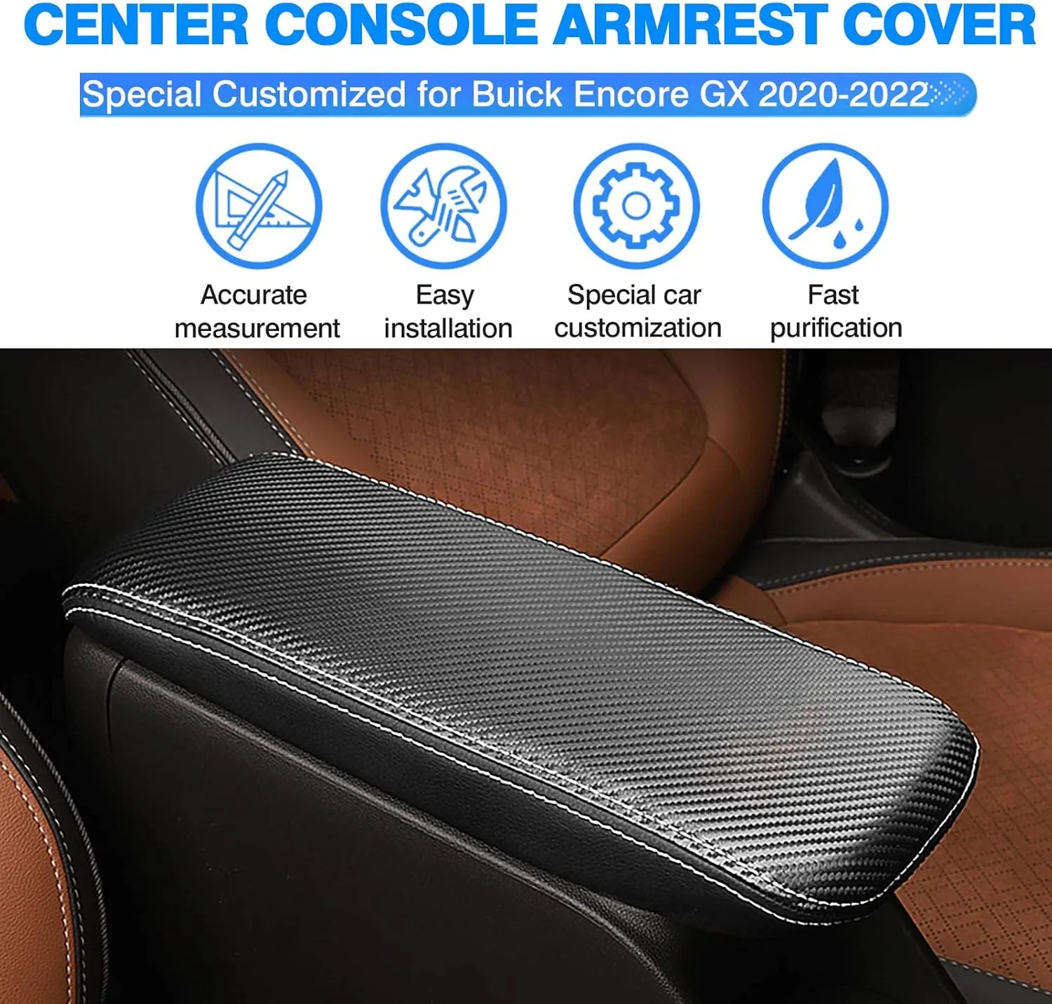 Autorder Center Console Cover for 2020 2021 2022 2023 2024 Buick Encore GX Accessories Armrest Cover Anti-Scratch Middle Console Pad Leather Armrest Protector