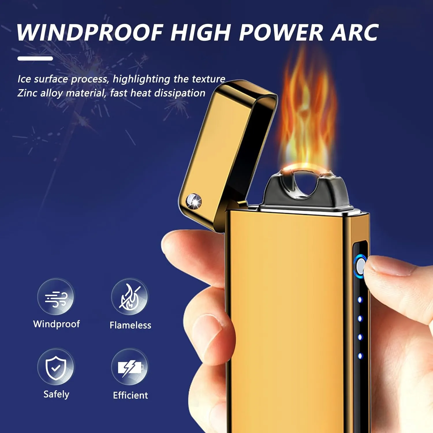 BABOBIU Electric Arc Lighter Rechargeable USB C Plasma Lighter Big Flame Lighter Electronic Candle Lighter Windproof Lighter with LED Battery Indication Lighters for Men, Women, Friends(Ice Gold)