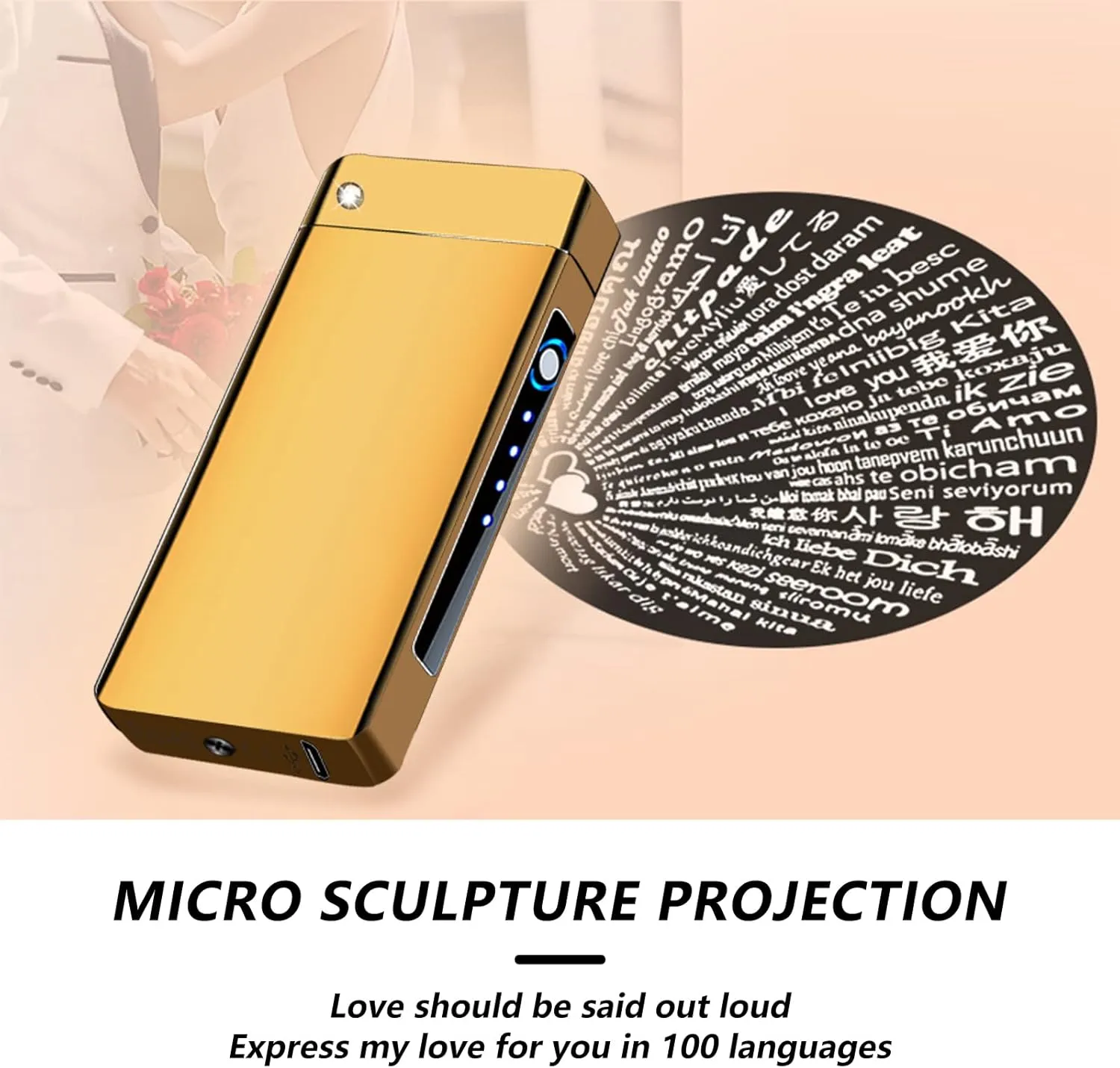 BABOBIU Electric Arc Lighter Rechargeable USB C Plasma Lighter Big Flame Lighter Electronic Candle Lighter Windproof Lighter with LED Battery Indication Lighters for Men, Women, Friends(Ice Gold)