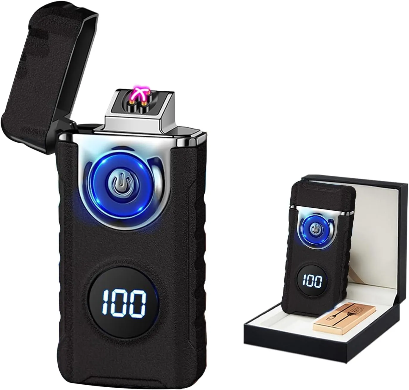 BABOBIU Electric Arc Lighter - Windproof, Flameless, Rechargeable (Type C USB) with Digital Power Display - Camping Lighter for Men, Partners, Friends (Frosted Black)