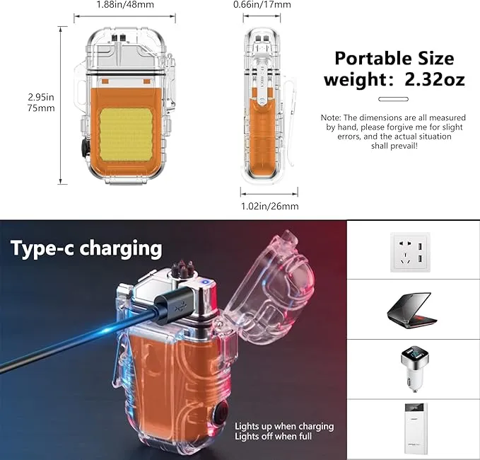BABOBIU Electric Lighter Plasma Arc Lighter Windproof Waterproof USB Rechargeable Lighter Cool Lighter with Portable COB Flashlight Gift for Camping, Hiking, Adventure (Red)