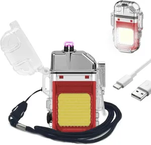 BABOBIU Electric Lighter Plasma Arc Lighter Windproof Waterproof USB Rechargeable Lighter Cool Lighter with Portable COB Flashlight Gift for Camping, Hiking, Adventure (Red)