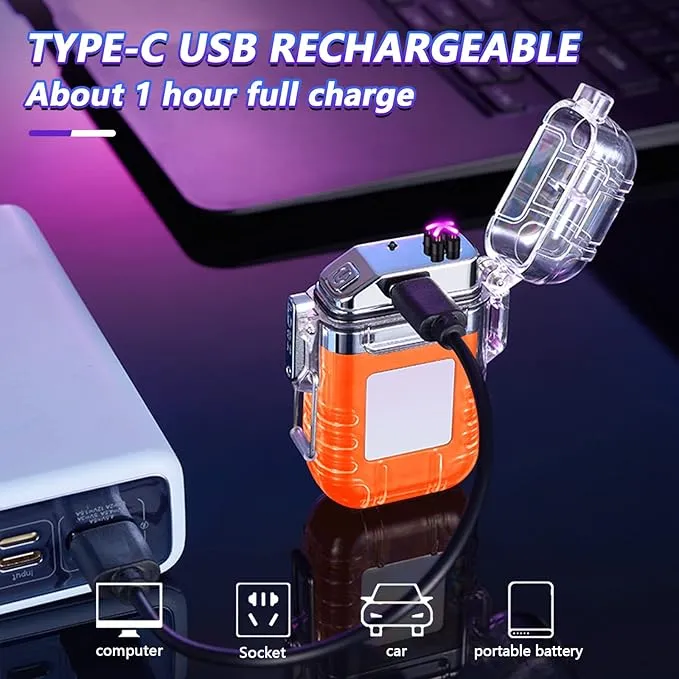 BABOBIU Electric Lighter Plasma Lighter Flameless Windproof Waterproof Arc Lighter with Portable Flashlight Gift for Father's Day, Christmas, Birthday (Orange)
