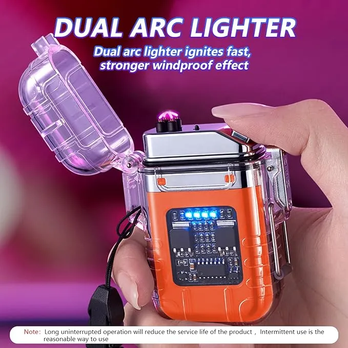 BABOBIU Electric Lighter Plasma Lighter Flameless Windproof Waterproof Arc Lighter with Portable Flashlight Gift for Father's Day, Christmas, Birthday (Orange)