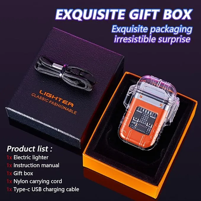 BABOBIU Electric Lighter Plasma Lighter Flameless Windproof Waterproof Arc Lighter with Portable Flashlight Gift for Father's Day, Christmas, Birthday (Orange)