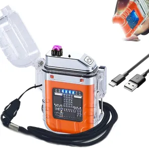 BABOBIU Electric Lighter Plasma Lighter Flameless Windproof Waterproof Arc Lighter with Portable Flashlight Gift for Father's Day, Christmas, Birthday (Orange)