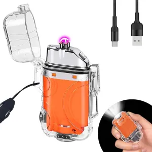 BABOBIU Electric Lighter Rechargeable USB Lighter Windproof Waterproof Portable Camping Lighter with Type-C Fast Charging for Camping, Hiking, Adventure (Orange)