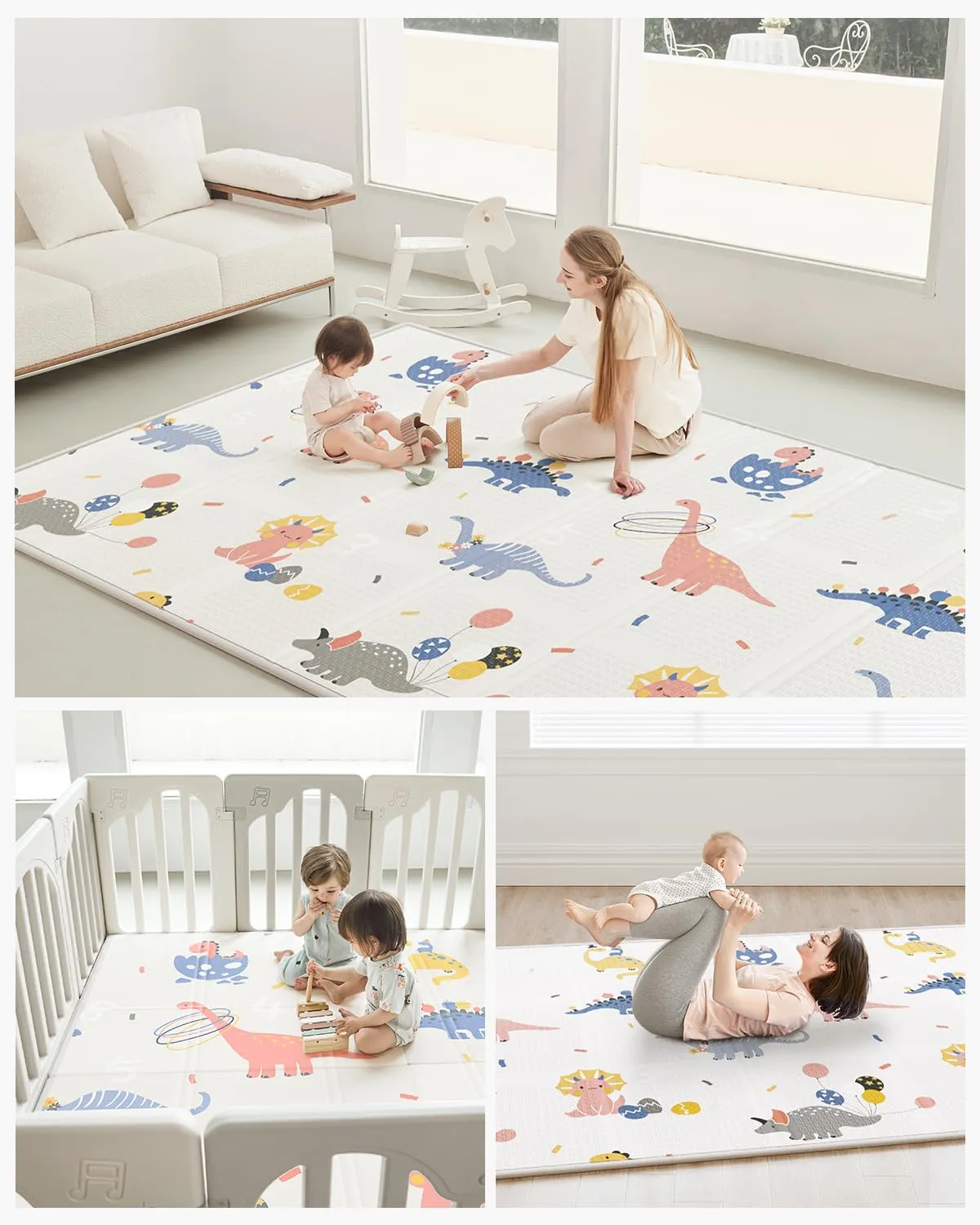 Baby Play Mat Foldable Baby Floor Play Mat Large Soft Foam Playmat for Babies Reversible Waterproof Padded Baby Girl Play Mat Portable Thick Crawling Mat for Indoor Outdoor(50"*78"*0.4")