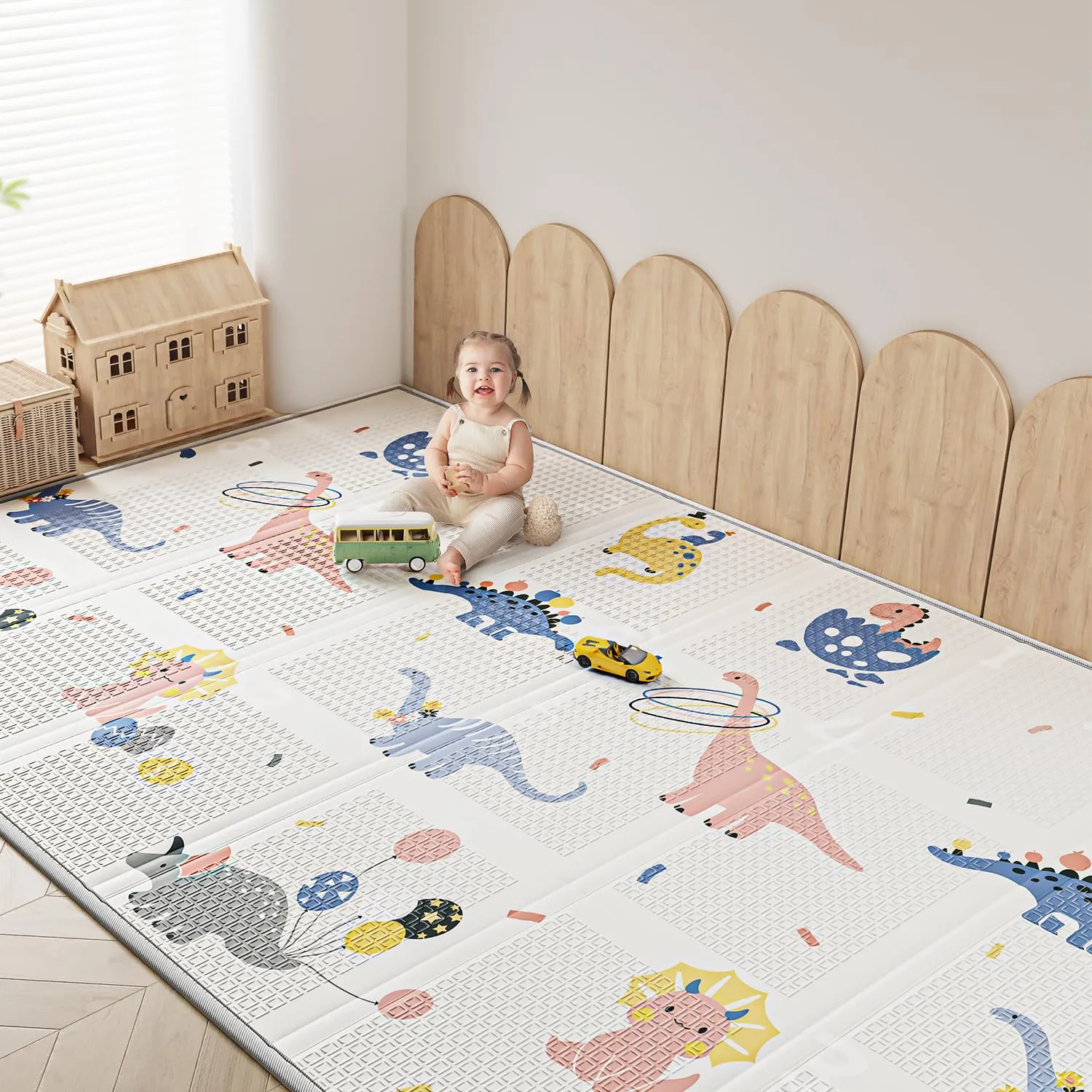 Baby Play Mat Foldable Baby Floor Play Mat Large Soft Foam Playmat for Babies Reversible Waterproof Padded Baby Girl Play Mat Portable Thick Crawling Mat for Indoor Outdoor(50"*78"*0.4")