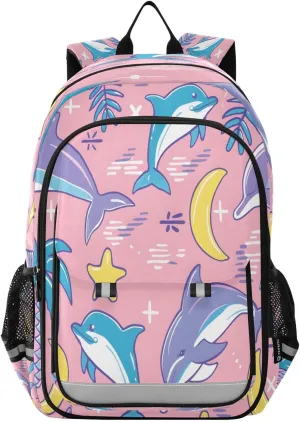 Backpack Bookbag School Bag Travel Bag Pink Palm Jump Dolphin for Girls Boys Teen