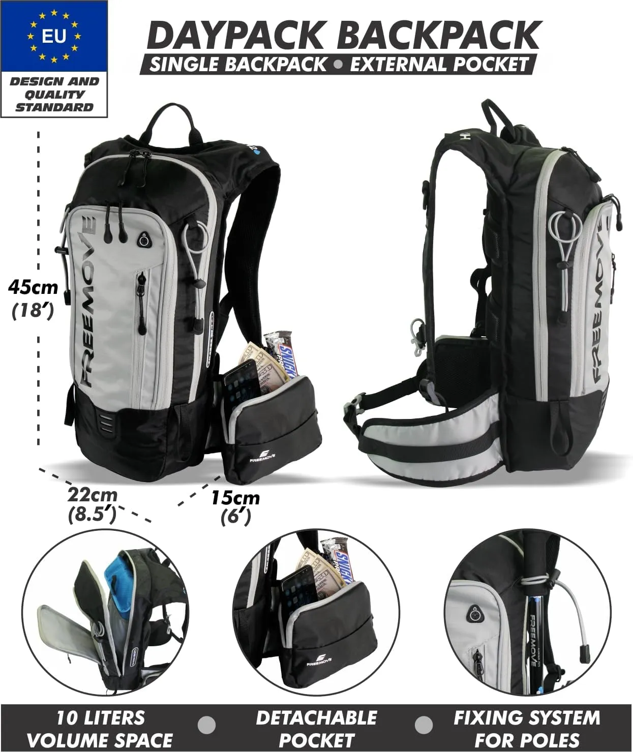 Backpack Daypack 10L, Phone Pocket, Suitable as Light Hydro Pack for Hiking, Running, MTB, Biking, Water Bladder NOT Included