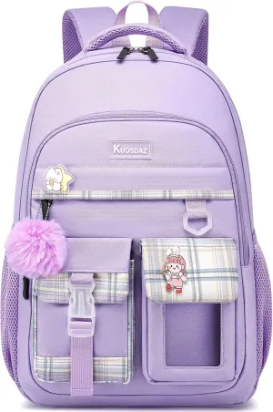 Backpack for Girls, Cute Backpacks for School, Kawaii Laptop School Bookbag, Fashion Students Kids Elementary Backpack Fit 15.6 Inch Laptop, Purple