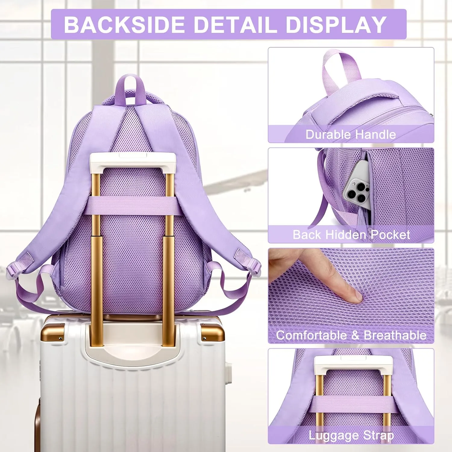 Backpack for Girls, Cute Backpacks for School, Kawaii Laptop School Bookbag, Fashion Students Kids Elementary Backpack Fit 15.6 Inch Laptop, Purple
